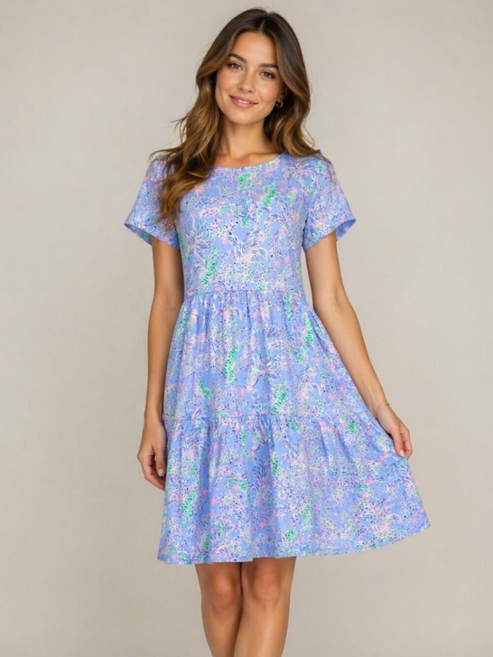 NWOT Lilly Pulitzer Geanna Short Sleeve Dress Blue Peri The Turtle Package Large - Picture 1 of 10